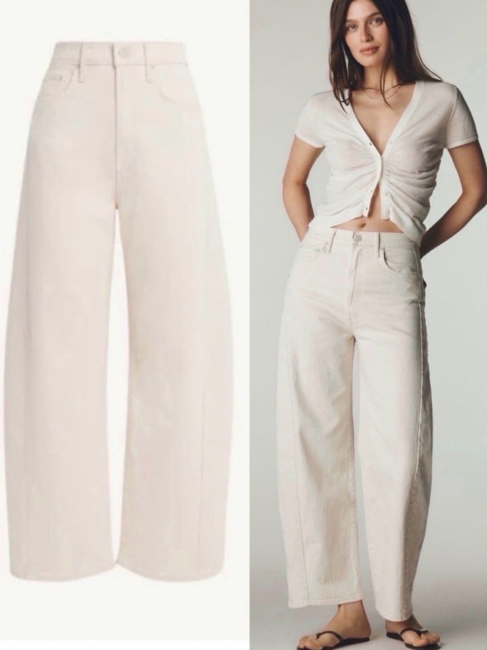 MOTHER The Half-Pipe Ankle Jeans Act Natural Cream Ivory Size 25